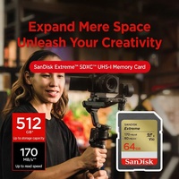 Tarjeta SD de Alto Rendimiento de 64 GB, 128 GB, 256 GB, 512 GB para Tarjeta de Memoria SanDisk Extreme UHS-I