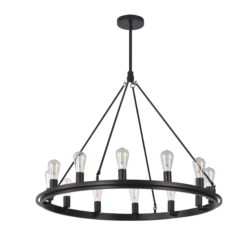 Zhongshan Lighting Factory Wholesale Custom Black Round Rustic Farmhouse Style Black Chandelier For Living Room