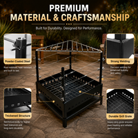 Grille d'angle carrée moderne en acier noir robuste avec fils de maintien et grille de cuisson pour foyer extérieur de jardin - Vente en gros