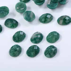 Factory Wholesale Natural Green Tourmaline Gems Faceted Oval Shape Flat Bottom Cabochon Loose Gemstone For Jewelry Making