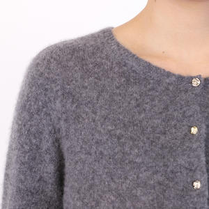 OEM personalizado de lujo de punto liso de Cachemira Merino Deep manga larga cuello redondo cárdigan de las mujeres de invierno suéter superior con botón frontal - Product Image 4