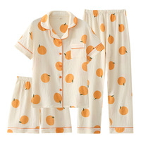 Ensemble pyjama d'été respirant en crêpe de coton pur pour femme, style frais, avec cardigan à manches courtes et short en gaze, idéal pour la détente