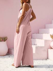 Women's Summer Blend Wide Leg Overalls <strong>Jumpsuit</strong> Casual Sleeveless <strong>Baggy</strong> Overall <strong>Jumpsuit</strong> for Vacation - Product Image 4