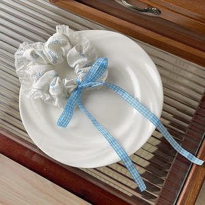 Handmade Simple Style <strong>Tartan</strong> Lace Scrunchies Cute Ballet Bow Hair Accessories for Spring and Summer Girls <strong>Headbands</strong> - Product Image 4