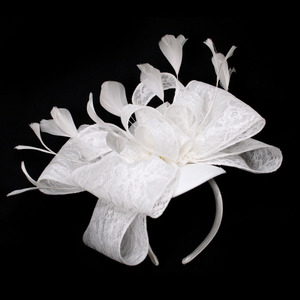Chất lượng cao đám cưới cô dâu lông fascinator bán buôn thời trang cưới trắng ren làm cho Bow fascinator Headband - Product Image 3