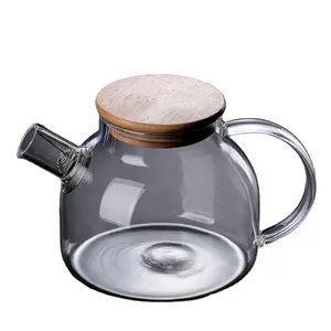 High Borosilicate Glass Tea Kettle And Glass Water Pitcher With Bamboo Lid And Big Mouth