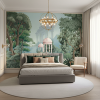Papier peint mural auto-adhésif imperméable, décoration murale moderne pour la maison, paysage de jardins moghols, cygnes, forêt, lac