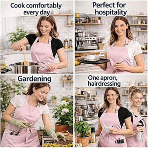 Tablier de cuisine classique noir, rose et blanc avec logo personnalisé pour femmes et hommes, avec poches - Product Image 2
