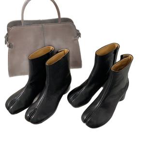 Bottines à bout fendu surélevées en cuir de vache ~ 6,5 cm, talon épais, plateforme, bottines Tabi, coupe ajustée, bottes décontractées tendance pour femmes - Product Image 1