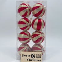 JINYUE Lot de 6 Boules de Noël Rayées Incassables en Plastique Rouge et Blanc Jacquard, Ornements Suspendus pour Sapin de Noël, Décoration Festive