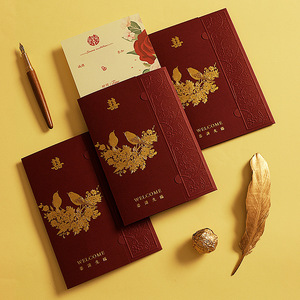 การ์ดเชิญงานแต่งงานสไตล์จีน ปั๊มร้อนสีแดง กระดาษพิเศษ บรรจุกล่อง - Product Image 3