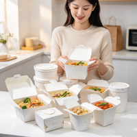 Boîtes à emporter en papier blanc biodégradable OEM d'usine, pliables, jetables, pour nouilles chinoises, pâtes, riz et autres aliments