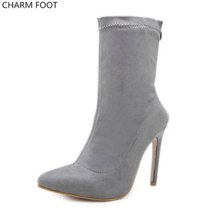 2020 <span class=keywords><strong>bottes</strong></span> à talons aiguilles en daim noir pour femmes de couleur pure - Product Image 5