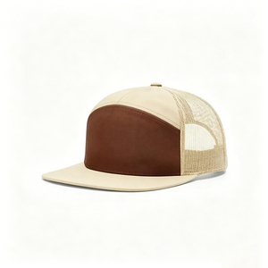 Wholesale Custom 7 Panel Hip Hop Two Tone Front Mesh Back <b>Flat</b> Brim Snapback Cap Unisex Outdoor Adjustable Canvas <b>Hats</b> - Product Image 6