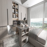 Modernes Tatami-Bett mit Integriertem Schrank-Design für Kinderzimmer, Massivholz Multifunktionaler Schreibtisch-Bett mit Großem Stauraum für Hotels