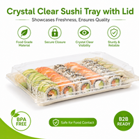 Barquette à sushi jetable en bagasse de canne à sucre de 9,5 pouces avec couvercle transparent, conteneur alimentaire biodégradable à emporter pour sushi et salade