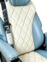 Sièges de van électriques de luxe sur mesure pour Mercedes Sprinter/Vito, siège de voiture VIP bleu et blanc avec surpiqûres en diamant