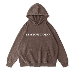 เสื้อฮู้ดดี้โอเวอร์ไซส์สไตล์วินเทจสำหรับผู้ชาย ล้างสีแบบแอซิดวอช สตรีทแวร์ ผ้าฝ้ายถัก 100%  รับสกรีนโลโก้ตามสั่ง - Product Image 2
