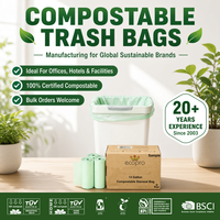Ecopro AS5810 OK Compost Compostable Biodégradable Certifié PBAT/PLA EN13432 Sac en rouleau à fermeture étoile Capacité 8L-240L Usage commercial