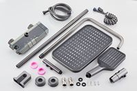 Ensemble de douche de qualité supérieure noir gris anthracite à touches piano avec affichage numérique LED, mitigeur de douche pluie en aluminium spatial pour salle de bain