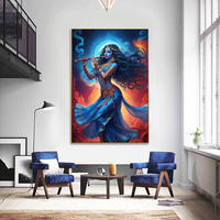 Grande décoration murale Krishna, décoration murale hindoue imprimée, verre trempé avec support en toile, représentant Radha Krishna pour la décoration de la maison