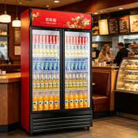Réfrigérateur à boissons noir à double porte avec refroidissement direct inférieur et panneau lumineux pour bar, lounge et service hôtelier
