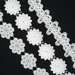 New 6cm Flower Manufacturer Embroidery Garment Accessories Venice White Trim Lace border Wholesale Polyester black lace
