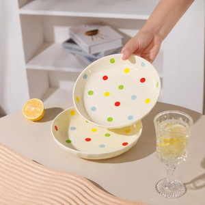 Plato de cerámica con forma de corazón y lunares para postre, ensalada de frutas, pasta, dumplings, plato occidental, uso doméstico, apto para microondas. - Product Image 1