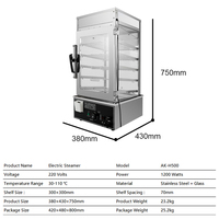 Pemanas Makanan Bun Listrik Komersial Tahan Lama dari Baja Anti Karat & Kaca Temper 1200W dengan 5 Rak untuk Dapur Restoran