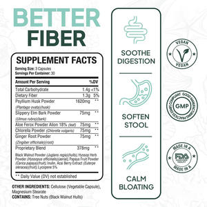 जिप प्रमाणित निजी लेबल आहार फाइबर कैप्सूल पाचन संतुलन और कल्याण के लिए पैसाइलियम भूक मिश्रण के साथ 90 कैप्सूल - Product Image 3