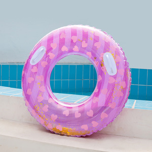 Lindo anillo de natación inflable con forma de corazón y lentejuelas para niñas y adultos, flotador de piscina de 90 cm con asa, anillo de flotación de PVC engrosado - Product Image 2