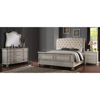 FERLY Ensemble de chambre à coucher en traîneau de style américain 4 pièces REMBOURRAGE en bois vieilli pour la maison, hôtel ou chambre