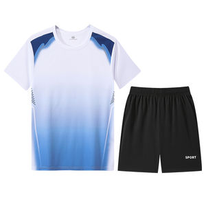 Ensemble de sport personnalisé avec logo, t-shirt en soie fine pour homme, manches courtes, vêtements de sport d'été, course à pied, séchage rapide, basketball, badminton - Product Image 2