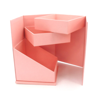 Boîte à tiroirs à trois couches rose personnalisée créative Boîte cadeau de rangement magnétique pliante rotative Lamination mate pour bijoux Crème pour les yeux