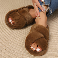 Chaussons d'intérieur personnalisés pour femmes avec logo, en peluche, à bout ouvert, semelle EVA épaisse, antidérapants, chauds, pour l'hiver, vente en gros OEM