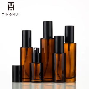 Flat Shoulder Refillable Spray <b>Bottle</b> Serum Essential Oil Perfume 30ml 50ml 80ml 100ml Amber <b>Glass</b> <b>Pump</b> <b>Bottles</b> Skin Care Cream - Product Image 4