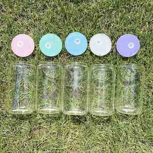 Verre à bière transparent givré de 16 oz sans BPA avec couvercles en PP pour cadeaux personnalisés - Product Image 3