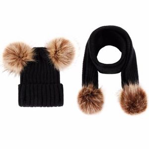 Winter <strong>Boy</strong> Girls Knitted <strong>Hat</strong> <strong>Scarf</strong> <strong>Set</strong> Simplicity Kids Fur Pompom Knitted Beanie Ski <strong>Hat</strong> - Product Image 4