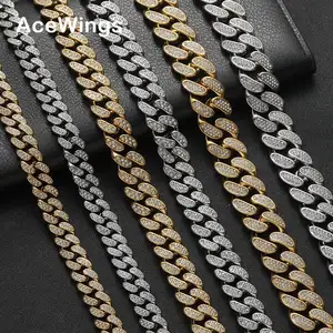 SC101 11mm 15mm 18mm 24inch Stainless Steel Crystal Cuban Chain Necklace hip hop jewelry