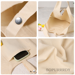 Bolsa de Mano Personalizada con Logotipo, Color Beige Natural, Duradera, de Gran Capacidad, de Lona de Algodón, Plegable, con Bolsillo - Product Image 4