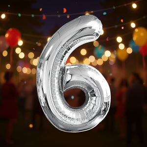 Party Love Silver Number 6 Foil Balloon 80cm <b>Birthday</b> Party <b>Decorations</b> - Product Image 2