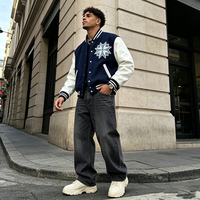 Blouson universitaire unisexe style preppy en PU patchwork à simple boutonnage, coupe droite, respirant, coupe-vent et écologique pour l'automne (ODM/OEM)