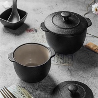 Mini-cocotte en céramique noire avec couvercle, aspect fonte, pour usage domestique, chauffe-plats