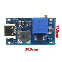 Modul Penguat DC-DC MT3608 yang Dapat Disesuaikan 2A, Modul Peningkat Tegangan dengan Tipe-C 2V-24V ke 5V 9V 12V 28V
