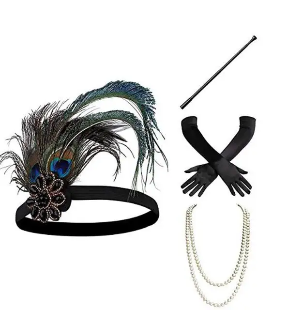 Băng Đô Flapper Thập Niên 1920 Cổ Điển Mũ Đội Đầu Great Gatsby Thập Niên 20 Gầm Rú Với Lông Công Phụ Kiện Tóc Flapper Gatsby Thập Niên 1920