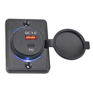 Cargador de Puerto <span class=keywords><strong>USB</strong></span> para coche QC3.0 + PD de 12-24V, adaptador de enchufe de cargador de coche con luz LED, Panel de cargador de coche impermeable para coche, barco marino RV - Product Image 2