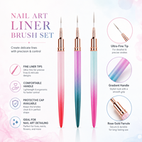 Lot de 3 pinceaux à ongles personnalisables avec logo, en nylon flexible à pointe fine, virole or rose, pour le nail art et la peinture au gel