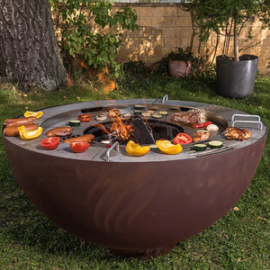 Durable Corten Steel <b>BBQ</b> Grill Outdoor Picnic Camping Charcoal Wood Grill - Product Image 1