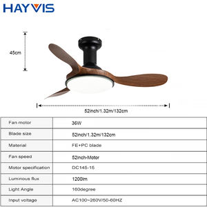 Decoración de hotel familiar interior 52 pulgadas 36w hierro + ABS Control remoto ajustable LED Luz de ventilador de techo - Product Image 3