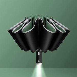 Parapluie pliant automatique 3 volets avec lumière LED, revêtement noir inversé, protection solaire et pluie, impression de logo personnalisée - Grande Vente - Product Image 4